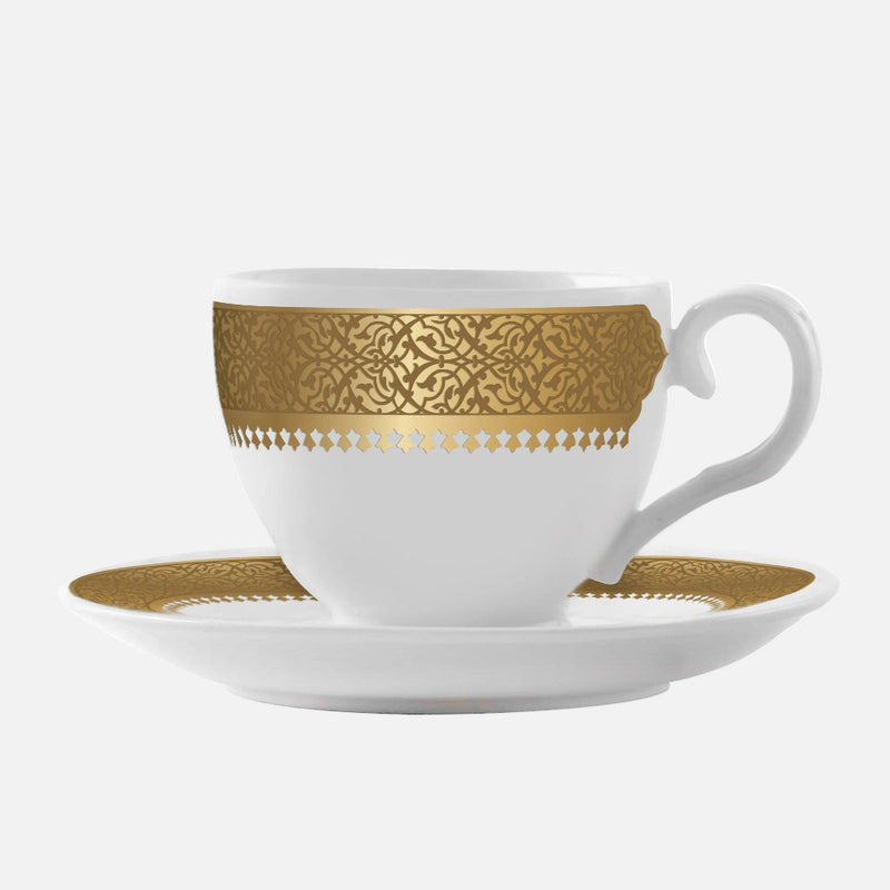 Dimlaj Cordoba Set of 6 Pcs Tea Cups and Saucers (22K) gold gilded