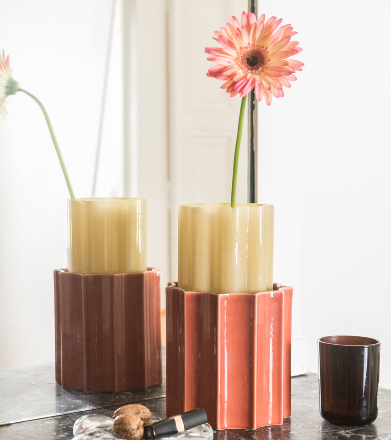 Duetto Vase – Amber Yellow & Terracotta
