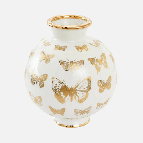 Botanist Round Butterfly Vase - Gold Porcelain Accent