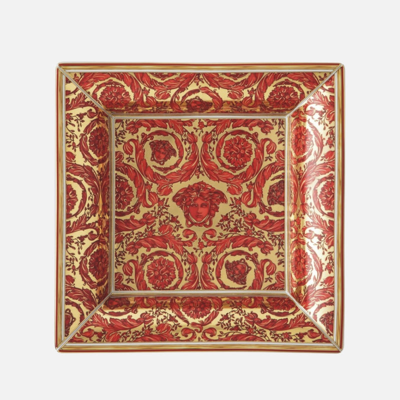 Medusa Garland Dish – Red Square Porcelain Plate -(18 x 18cm)