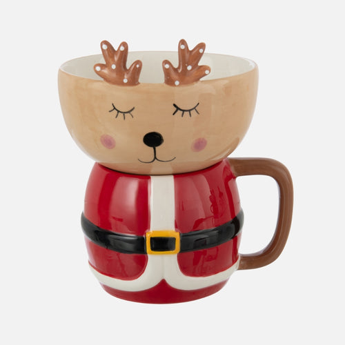 Reindeer Mug & Bowl Set – Dolomite Camel/Red Tableware