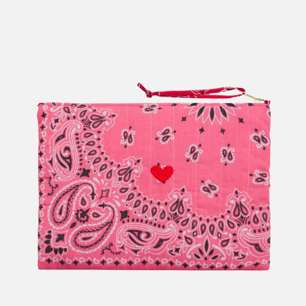 Coeur Quilted Zip Pochette, Strawberry