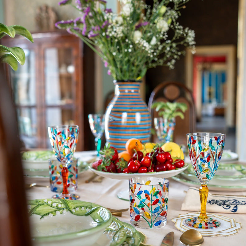 Rainbow Leaves Crystal Wine Glasses, Set of 4