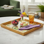 Hummingbird Trellis Gold Bamboo Edge Square Lacquer Tray (36.6 × 36.6 × 4.4cm)