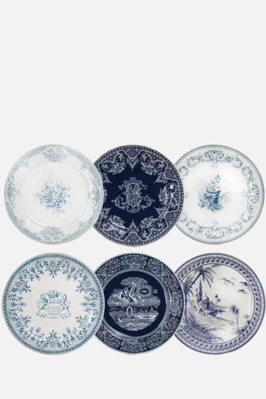 Set of 6 Assorted Dessert Plates - Blue Mismatched