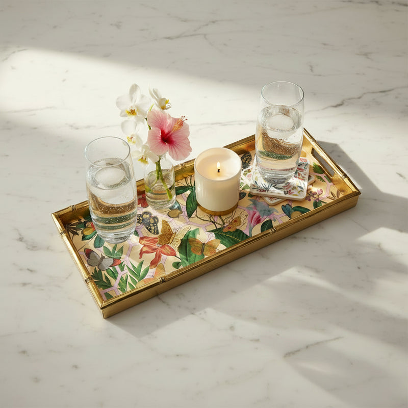Kaleidoscope Bamboo Edge Lacquer Bar Tray