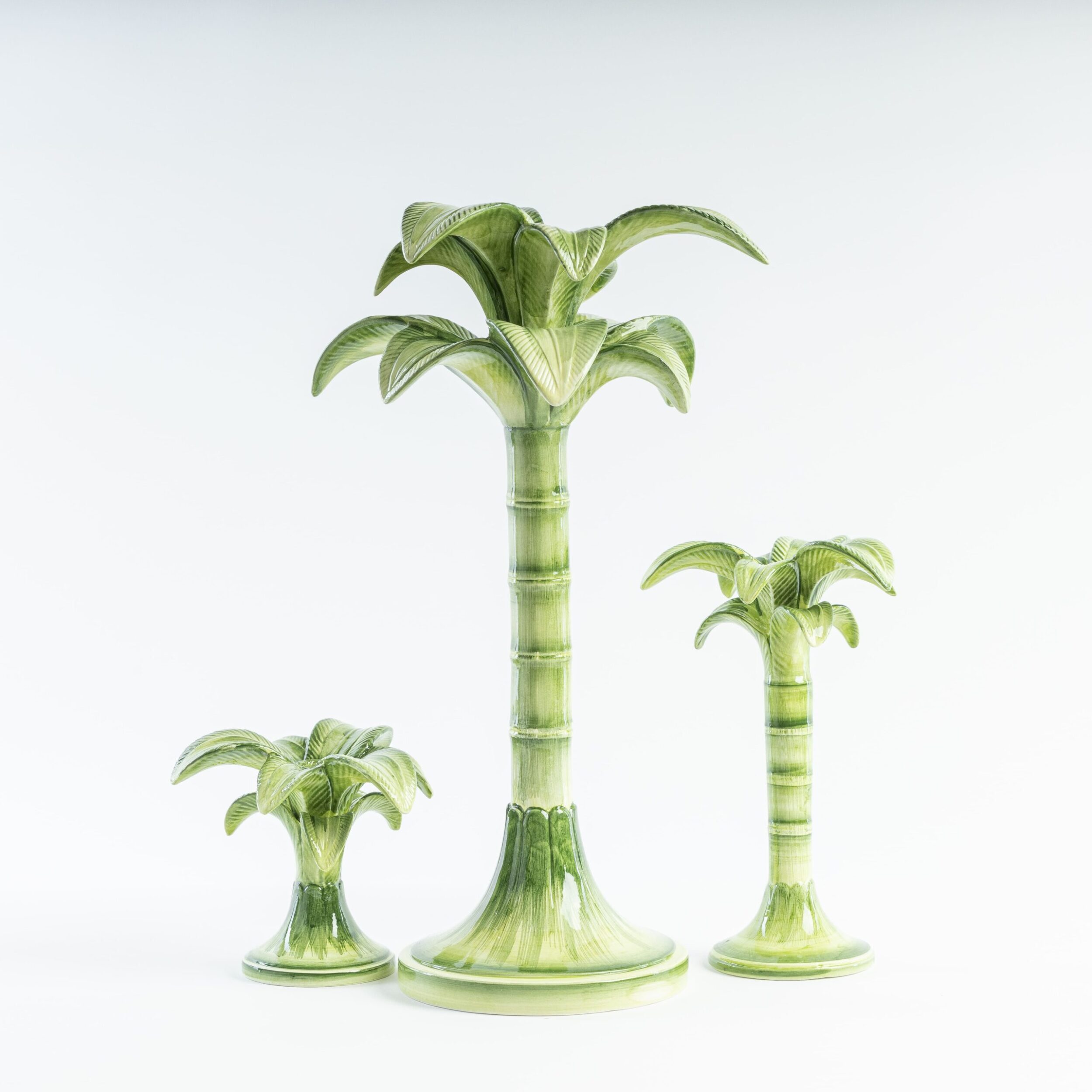 Green Palm Hand-Painted Ceramic Candelabra – 35 cm