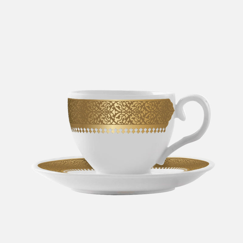 Dimlaj Cordoba Set of 6 Pcs Turkish Coffee Cups and Saucers (22K) gold gilded