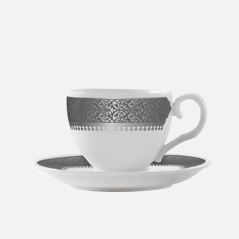 Dimlaj Cordoba Set of 6 Pcs Turkish Coffee Cups and Saucers  (Platinum)