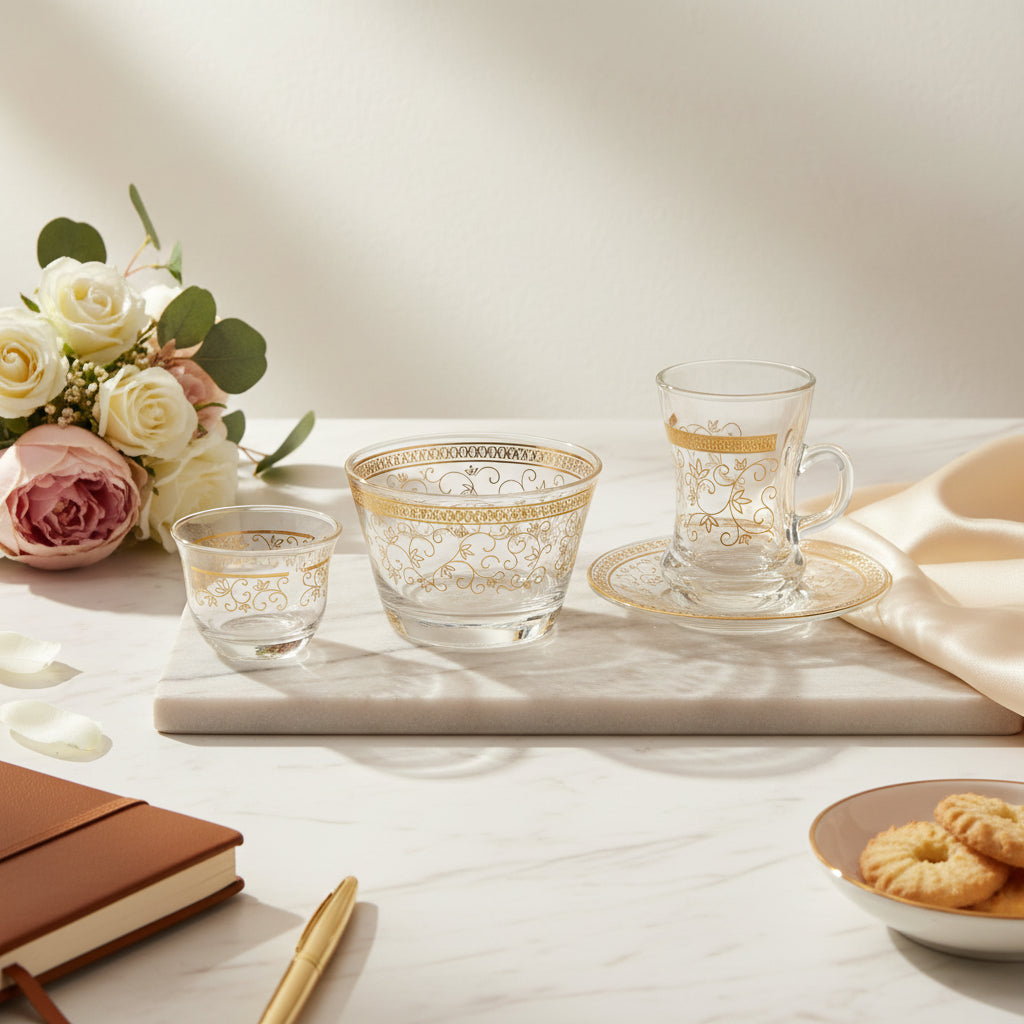 Dimlaj Touch Tendril 19 Pcs Assorted Drinkware Gift Set (GOLD)