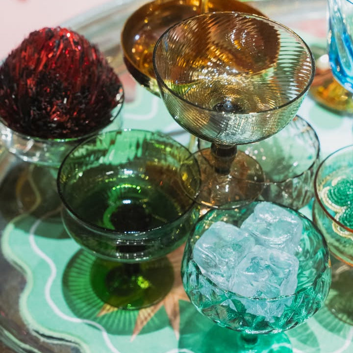 Diseguale Textured Champagne Bowls, Blue/Green, Set of 6