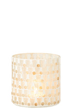 Cylinder Mosaic Glass Candle Holder – Off-White & Gold