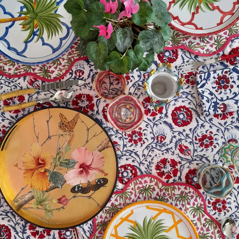 Tropical Floral Lacquered Wooden Tray – 35 cm