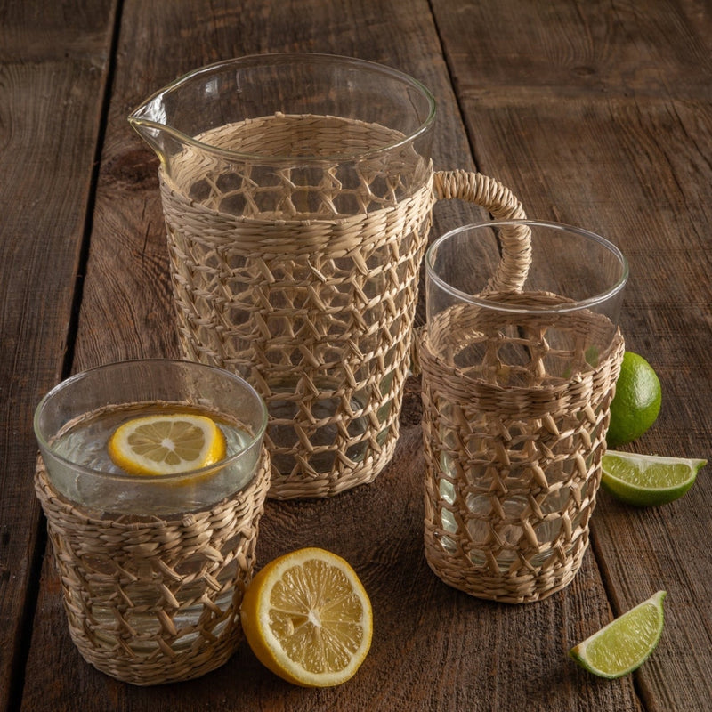 Rattan Cage Highball Glass – Handwoven Wicker
