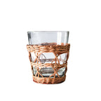 Be Home Seagrass rattan wide cage tumbler in hand-woven rattan over glass, alternative angle