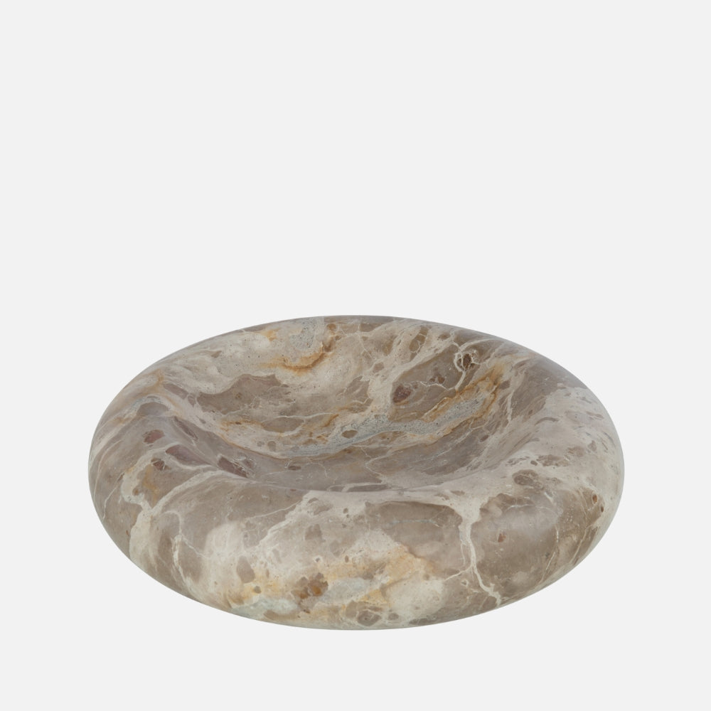 Large Beige Marble Bowl – Low Round Stone Bowl (29cm)
