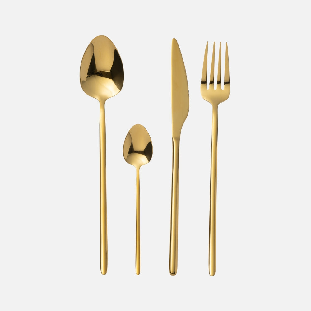 24-Piece Stainless Steel Cutlery Set – Shiny Gold Flatware