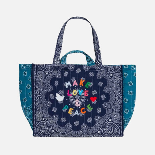 Call It Maxi Cabas Matelassé - Make Love & Peace Navy/ Pétrole Tote Bag