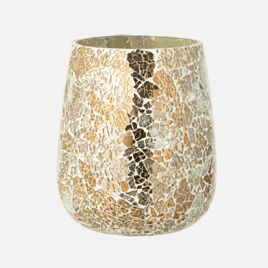 Tall Crackled Glass Candle Holder – Gold Decorative Lantern