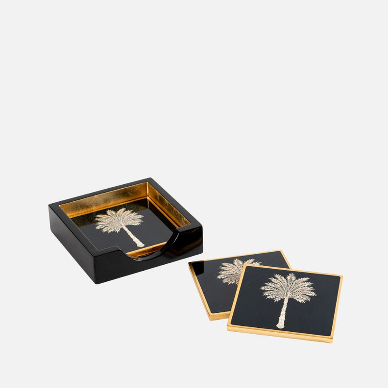 Lacquer Coaster Set in Black & Grey Design
