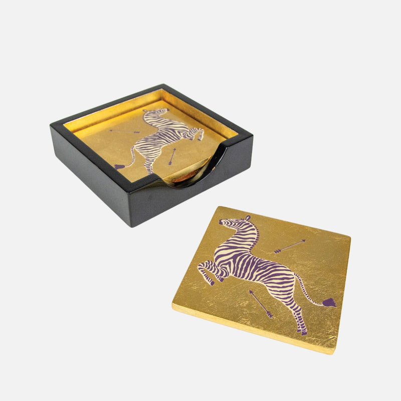 Lacquer Coaster Set in Gold Zebra Design