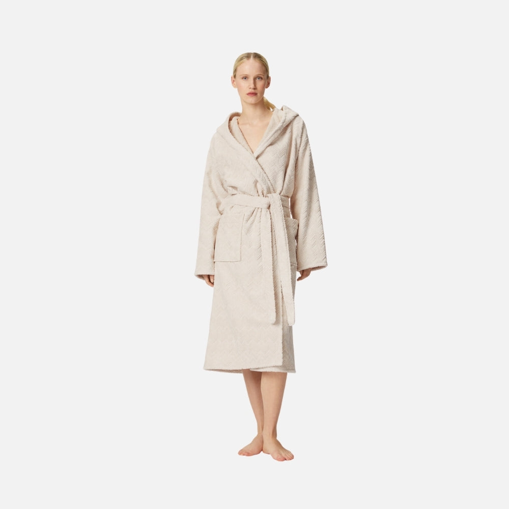 Chalk Cotton Terry Zigzag Hooded Bathrobe