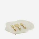 Marble Cheese Board with Knife – White & Gold