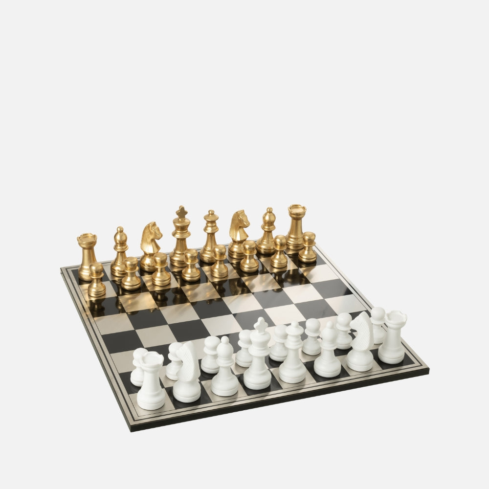 Gold & White Polyresin Chess Set – Deluxe Board 61 cm