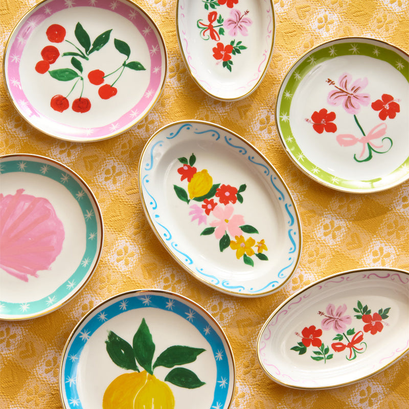 Dipinto Flowers and Lemon Oval Tray, 19.5x13cm