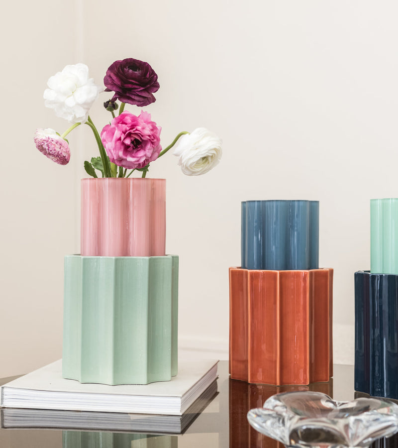 Duetto Vase Candy Pink & Almond Green, 28cm