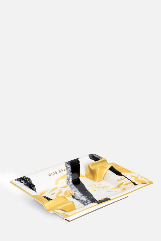 Golden Sumi-E Square Vide-Poche 12Cm With Leather G.B.