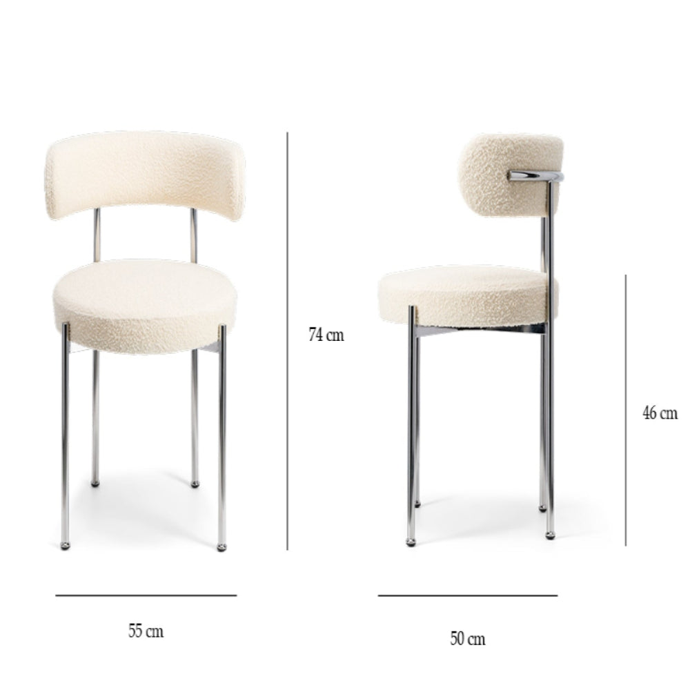 Libera Chair — Cream White Curly Wool & Chromed Metal