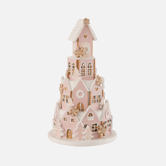 Large Gingerbread House Décor – Pink & White Christmas Display