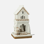 Gingerbread LED House with Santa Claus Figurine - Beige/White