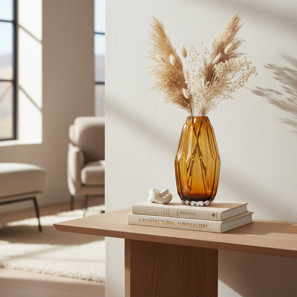 Ochre Folds Glass Vase, 32cm