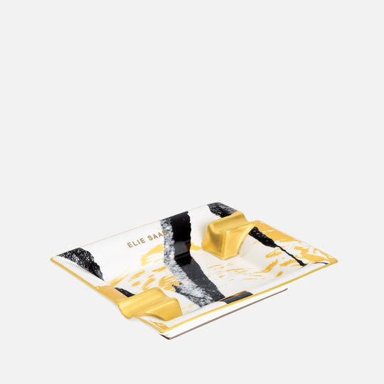 Golden Sumi-E Square Vide-Poche 12Cm With Leather G.B.