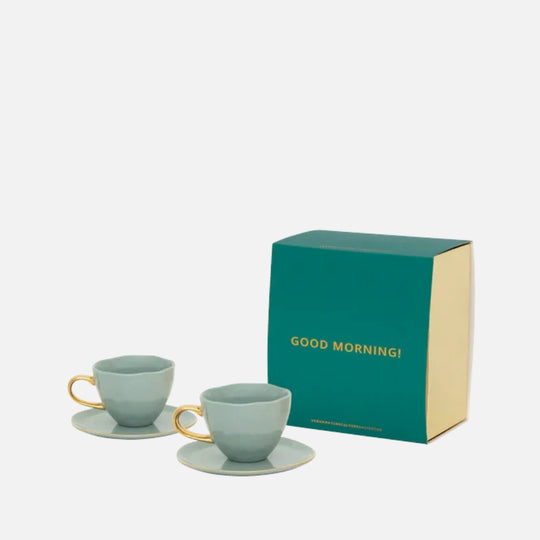 Good Morning Cappuccino & Tea Cup with Plate Set of 4 – Papaya/Slate