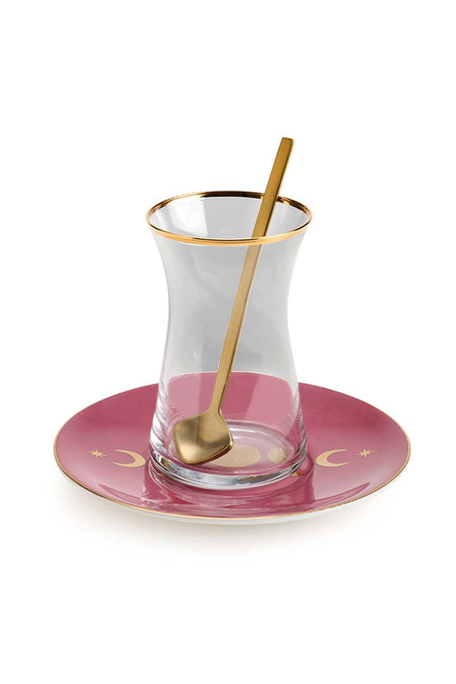 Hilal Pink Istikana Cups with Spoon, Set of 6