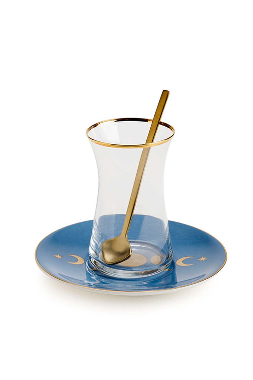 Hilal Blue Istikana Cups with Spoon, Set of 6