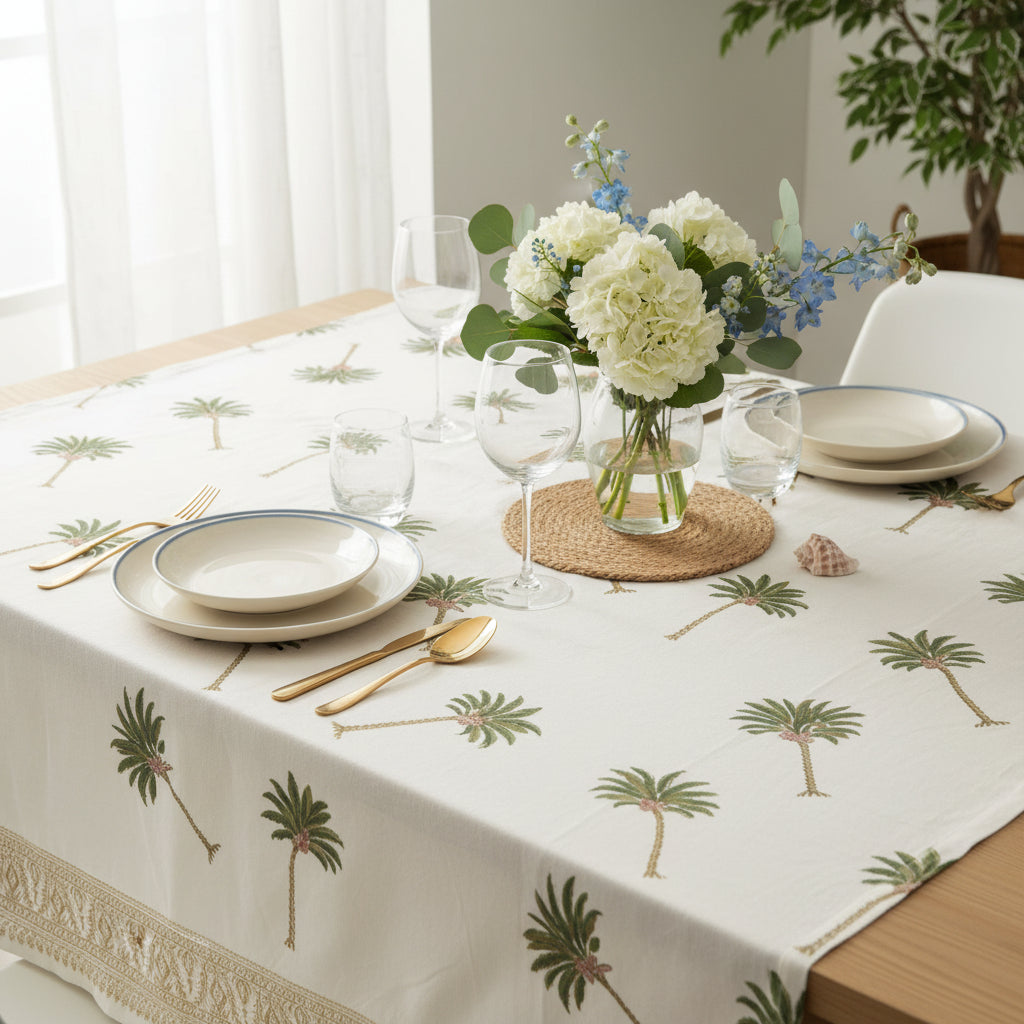 Hand-Printed Cotton Tablecloth