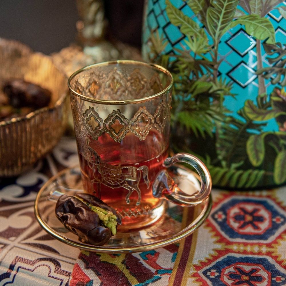 Horse Amber Tea Cup Set – 6 Pcs with Saucers  120 ml