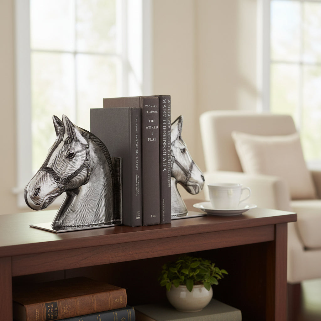 Horse Bookends - Polished Nickel & Acrylic Stallion