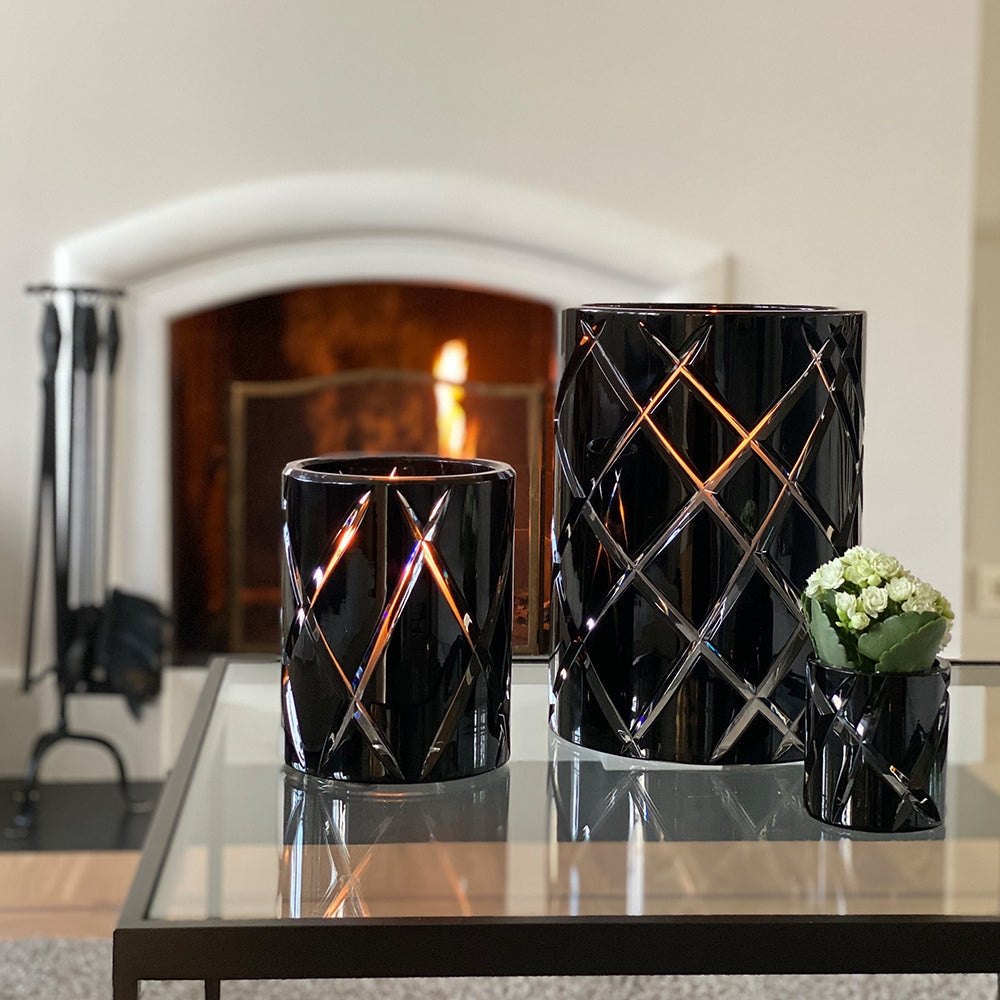 Hurricane Crystal Lamp Medium – Black Crystal Candle Holder