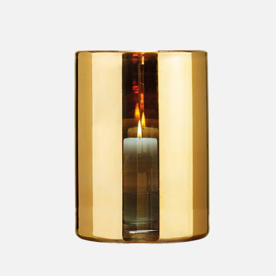Hurricane Lamp Large – Hand-Blown Gold Glass Candle Holder