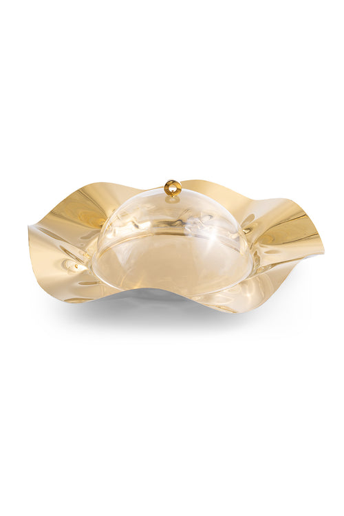 Flower Plate with Dome, 43cm, Gold