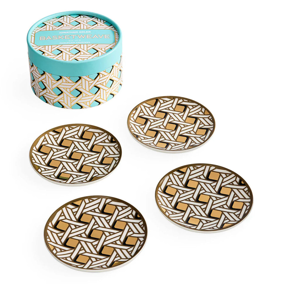 Basketweave Coasters - High-Fired Porcelain Set of Four