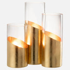 Moa Glass Hurricane Lantern – Transparent & Gold (Large)