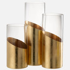 Moa Glass Hurricane Lantern – Transparent & Gold (Large)