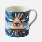 Druggist Mug Set – Blue Porcelain with Gold Accents (Set of 4)