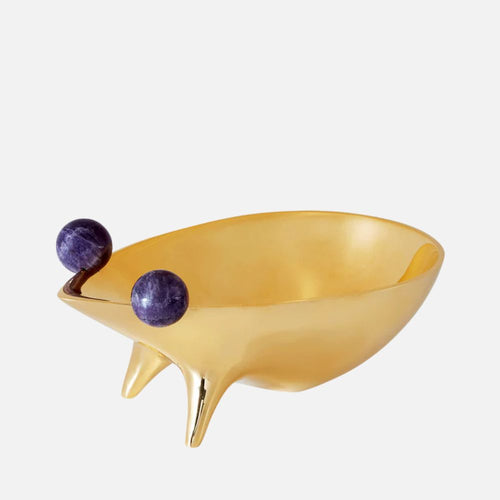 Brass Frog Bowl with Amethyst Eyes – Handcrafted Home Décor
